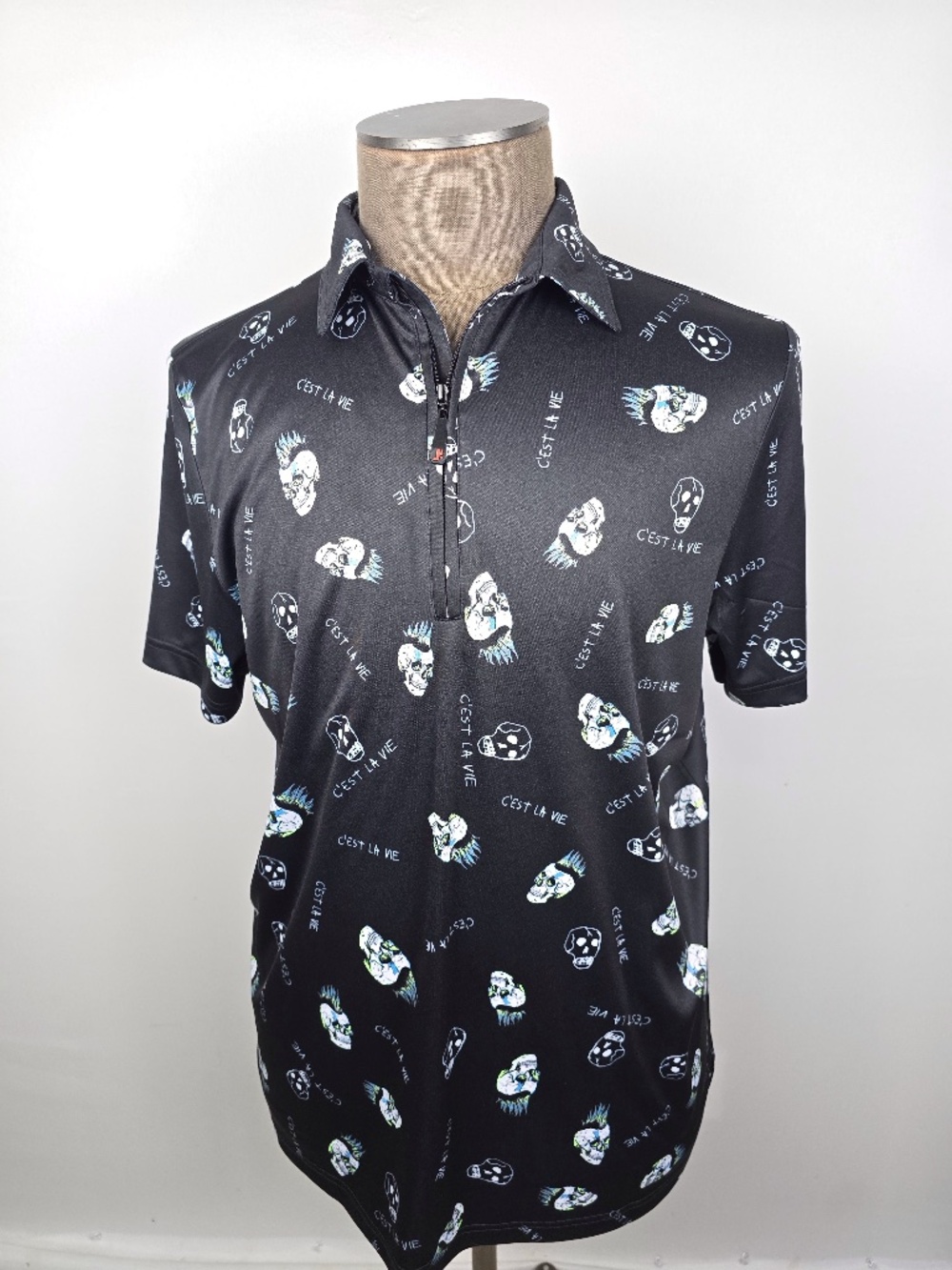 Jamie Sadock Men’s "Talking Head" Skull 1/4 Zip Golf Polo Shirt - Large